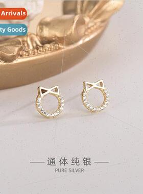 s925 silver Korea hollow bow circle earrings wh diamonds sma