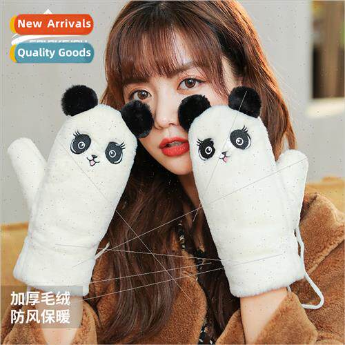Autumn and winter half-finger gloves female padded thickened