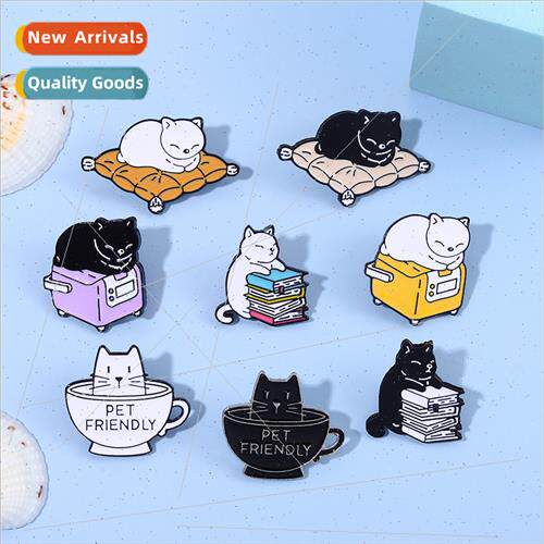Creative cartoon cat reading a book drinking coffee cute cut