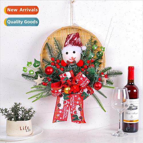 2023 New Bamboo Basket Christmas Wreath Cute Santa Claus Dec