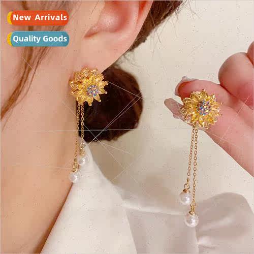 Fashion sunflower rotating earrings tassel two wear earrings