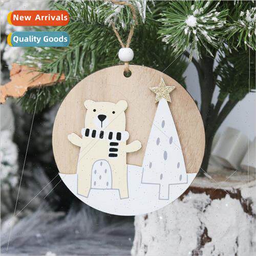 Scandinavian Wooden Painted Bear Snowman Round Plaque Hangin