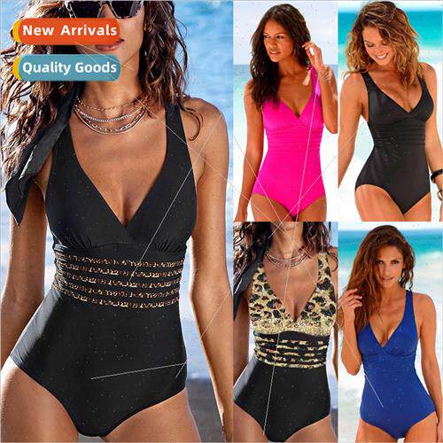2023 New Europe Deep V Sexy Backless One-piece Swimsu Back C