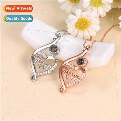 Europe diamond mom heart letter necklace women 100 languages