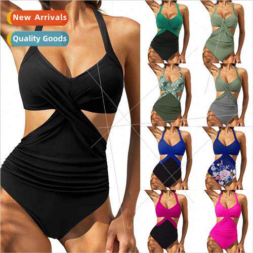 New one-piece swimsu Europe multicolor printing splicing one