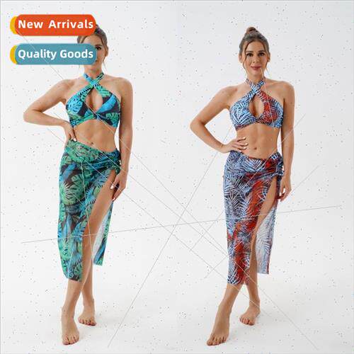 2024 New Europe Leaf Print Skirt Sexy Fashion Bikini Womens