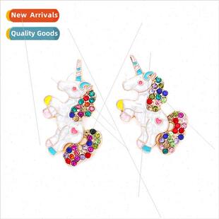personaly cute alloy oil drop diamond unicorn earrings fresh