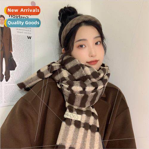 Winter sweet curry ~ retro brown plaid scarf female fall win