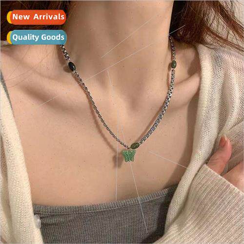 Green Jade Butterfly Pendant Necklace Female che Chain 2022