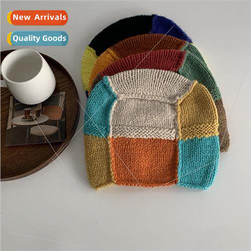 Japan cute color collision splicing hand-knted fisherman hat