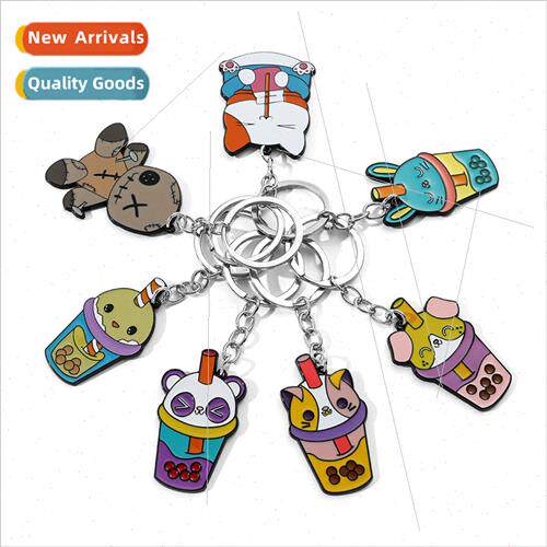 Alloy cute devil rag doll Stch milk tea cup animal keychain