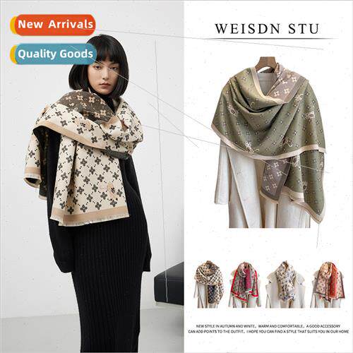 Autumn fragrance green floral scarf double-sided faux cashme