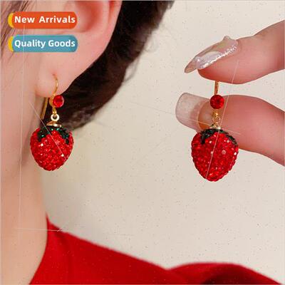 New niche sense earrings diamond-set red strawberry ear hook