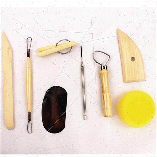 Wooden pottery clay sculpture 8PCS set clay carving soft pot