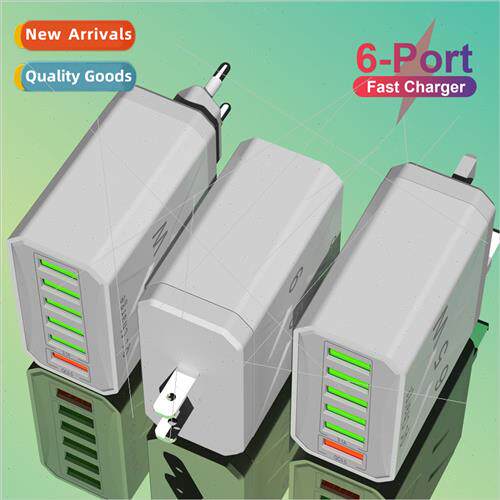 Glowing 6USB Fast Charge QC3.0 Cell Phone Charger Multi-Port