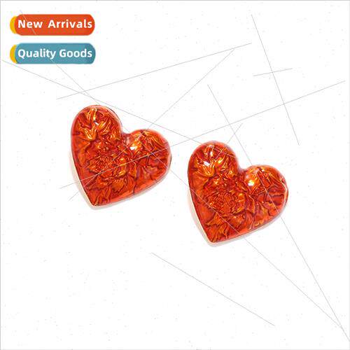 ZA retro fashion rose textured heart-shaped earrings tempera