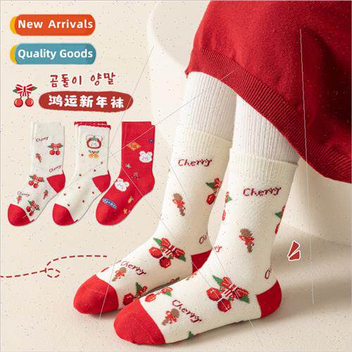 New Years girls socks fall and winter childrens socks cherry