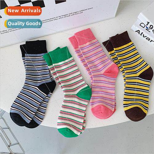 Colorful striped socks women mid-calf socks spring autumn Ja