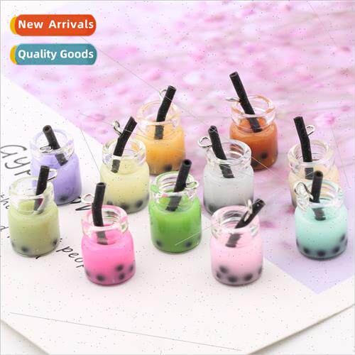 diy resin milk tea cup juice drink bottle keychain pendant D
