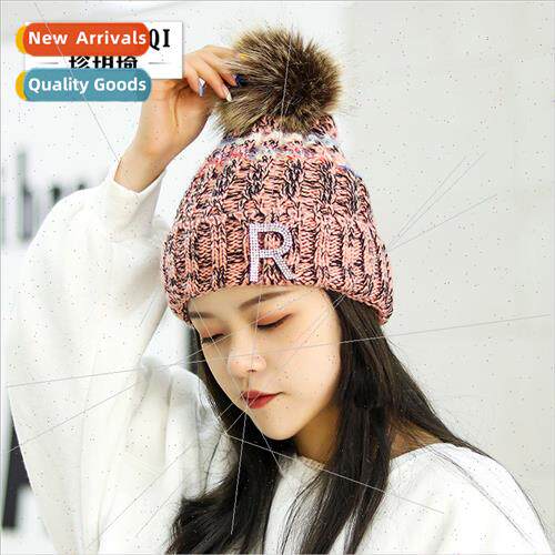 New winter hat ladies fashion sticky rhinestone R knted cap