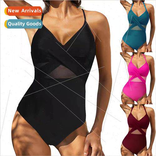 2024 new one-piece swimsu cross section sexy backless mesh s