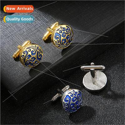 New Round Floral Graphic Baked Lacquer Cufflinks Fashion Fre