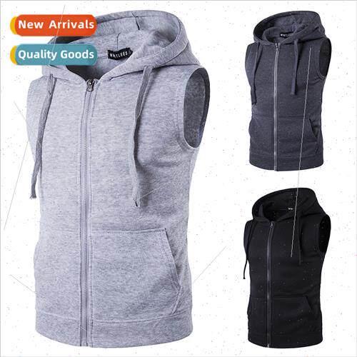 Autumn winter new sweater vest men hooded zipper pocket swea
