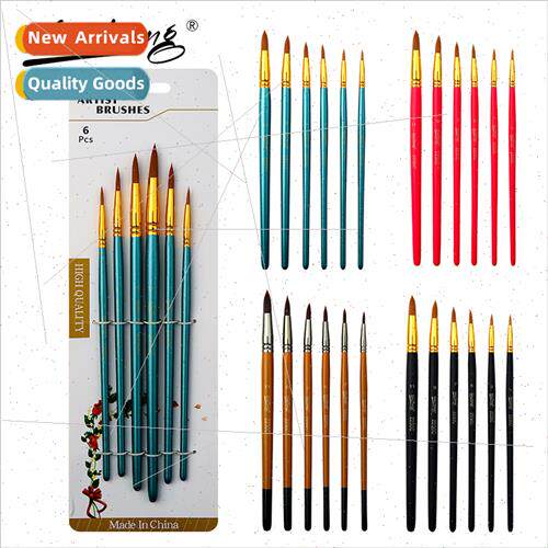 6 wooden rod pointed brush set acrylic brush gouache set bru