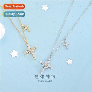 s925 silver wh zirconia cross necklace fashion collarbone ch