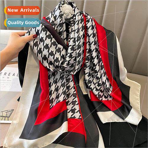 Korea  thousbirds grid fashion simulation silk scarf female
