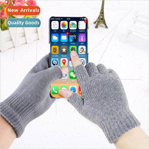 Half finger gloves men women autumn winter warm cold solid c
