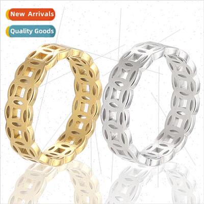 Vintage stainless steel hollowing tune copper ring stainless