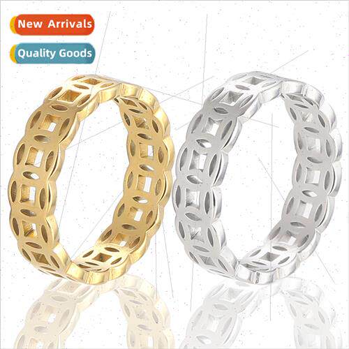 Vintage stainless steel hollowing tune copper ring stainless