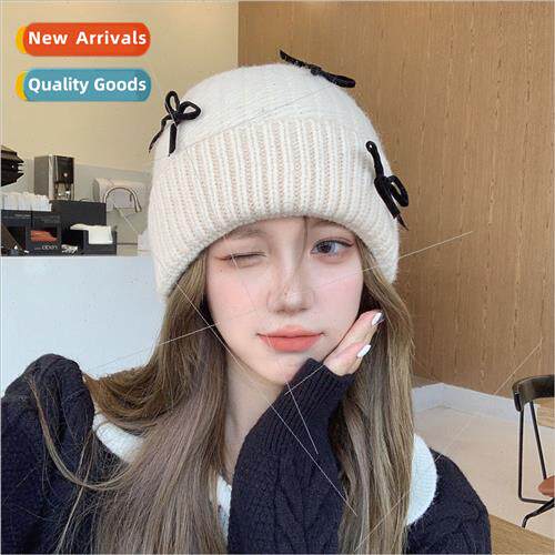 Korea  new bow knted cap female fall winter show face small