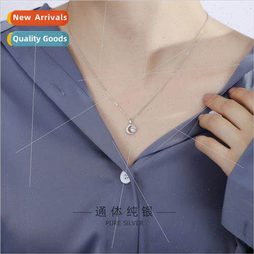 S 925 silver plated crescent moon pendant necklace wh diamon