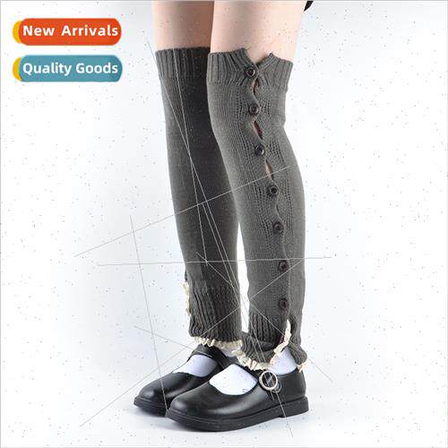Korea knted ladies sock covers students warm knee buttons sm