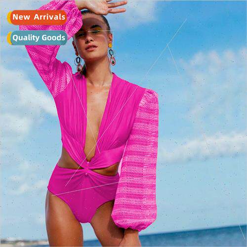 2023 New Europe Solid Color Long Sleeve Bikini Sexy One Piec