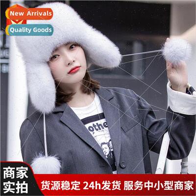 Fox hair thunderbolt hat female thin ski cap parent-child fu