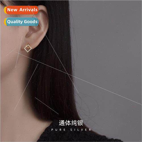 S925 silver Koreahollowed out geometric square earrings fema