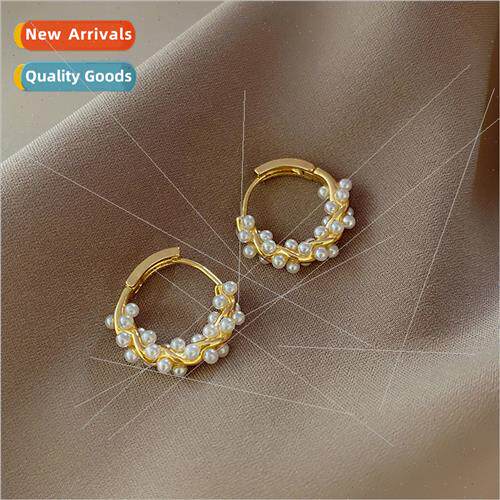 Premium circle pearl earrings female s925 silver pin earring