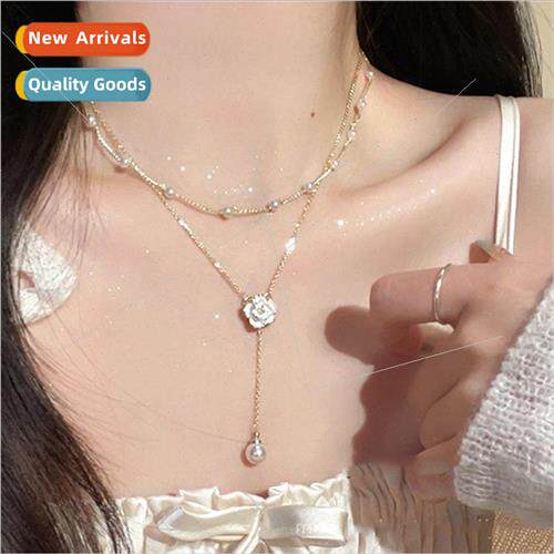 Double Tassel Pearl Necklace Women che Camellia Flower Lockb