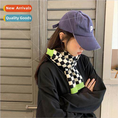New clashing color plaid scarf female autumn winter Korea pe