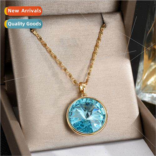 Korea imation crystal necklace round cake pendant sky blue i