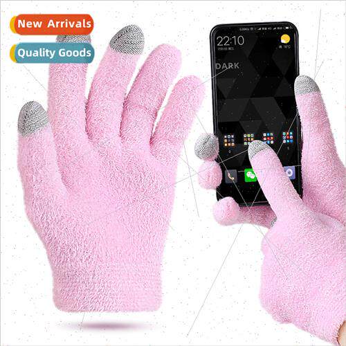Feather yarn touch screen gloves women winter warm thickened