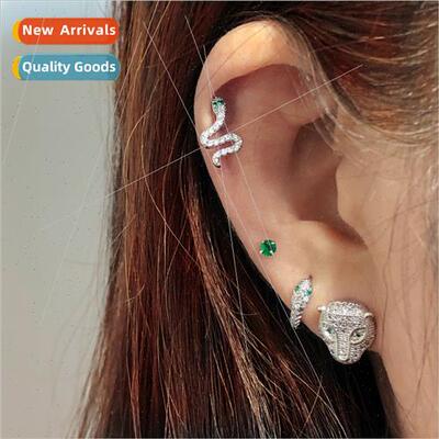 Full Diamond Snake Green Eyes Leopard Head Earrings Spice Gi