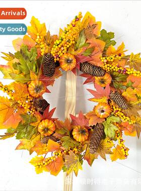 Autumn Thanksgiving wreath simulation maple leaf pumpkin pin