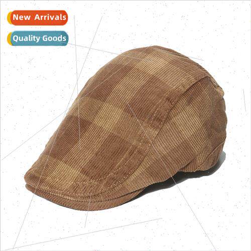 Autumn winter new plaid beret female Brish retro corduroy cl