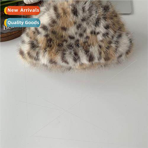 Leopard plush bucket hat female Korea Korea fall winter new