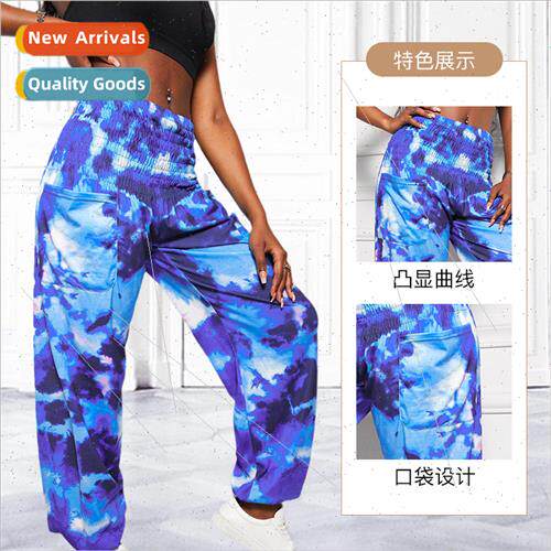 Europe long fness pants 2023 summer new printing tie-dye run