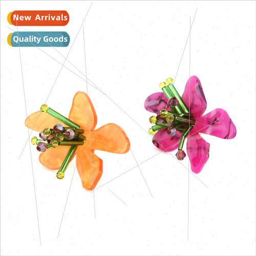 ZA hand-woven colorful acrylic floral ring fashion daily com